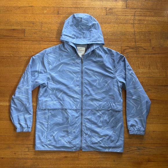 Weatherproof Vintage Hooded Jacket Men's L/G Blue Leaf Print Full Zip - Picture 1 of 6
